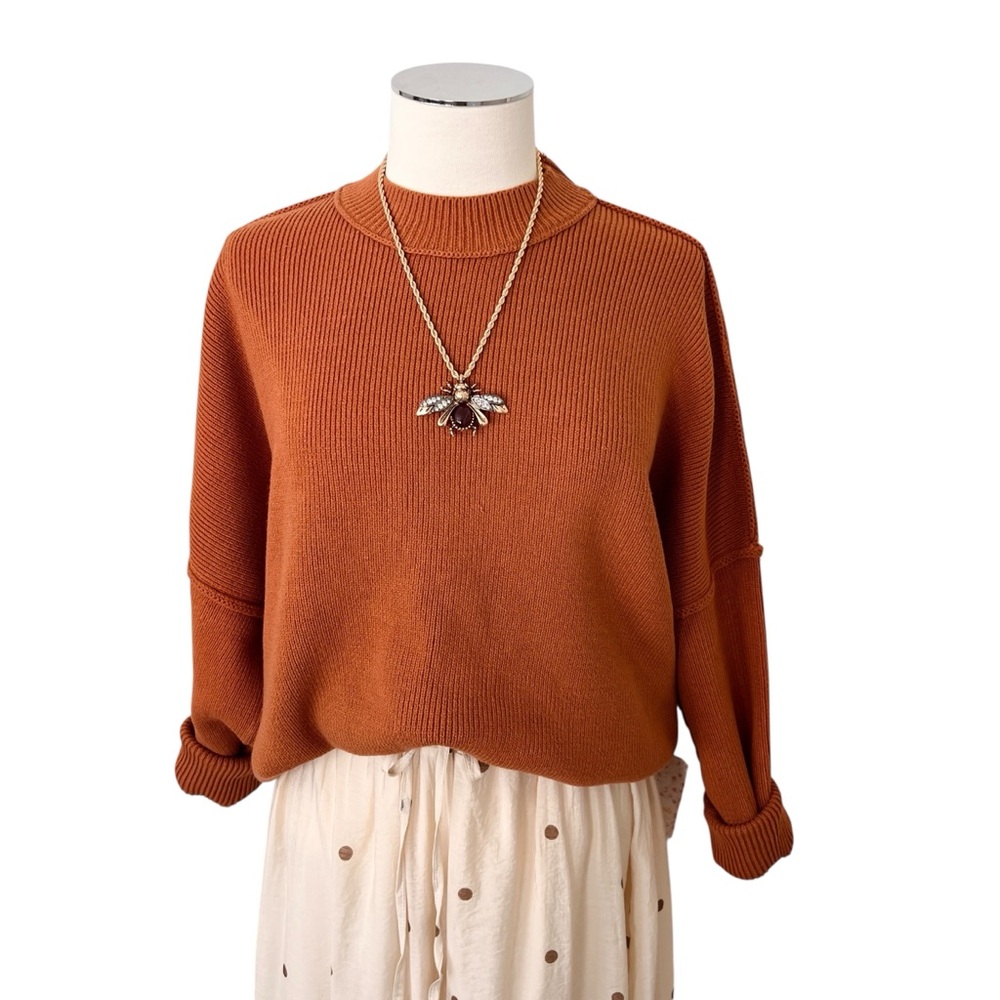FREE PEOPLE Easy Street Oversized Tunic Sweater Tuscan Earth Rust Sz XS - L New